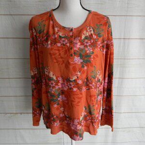 SUNDANCE RED/ORANGE FLORAL THERMAL LONG SLV HENLEY TOP SZ XL